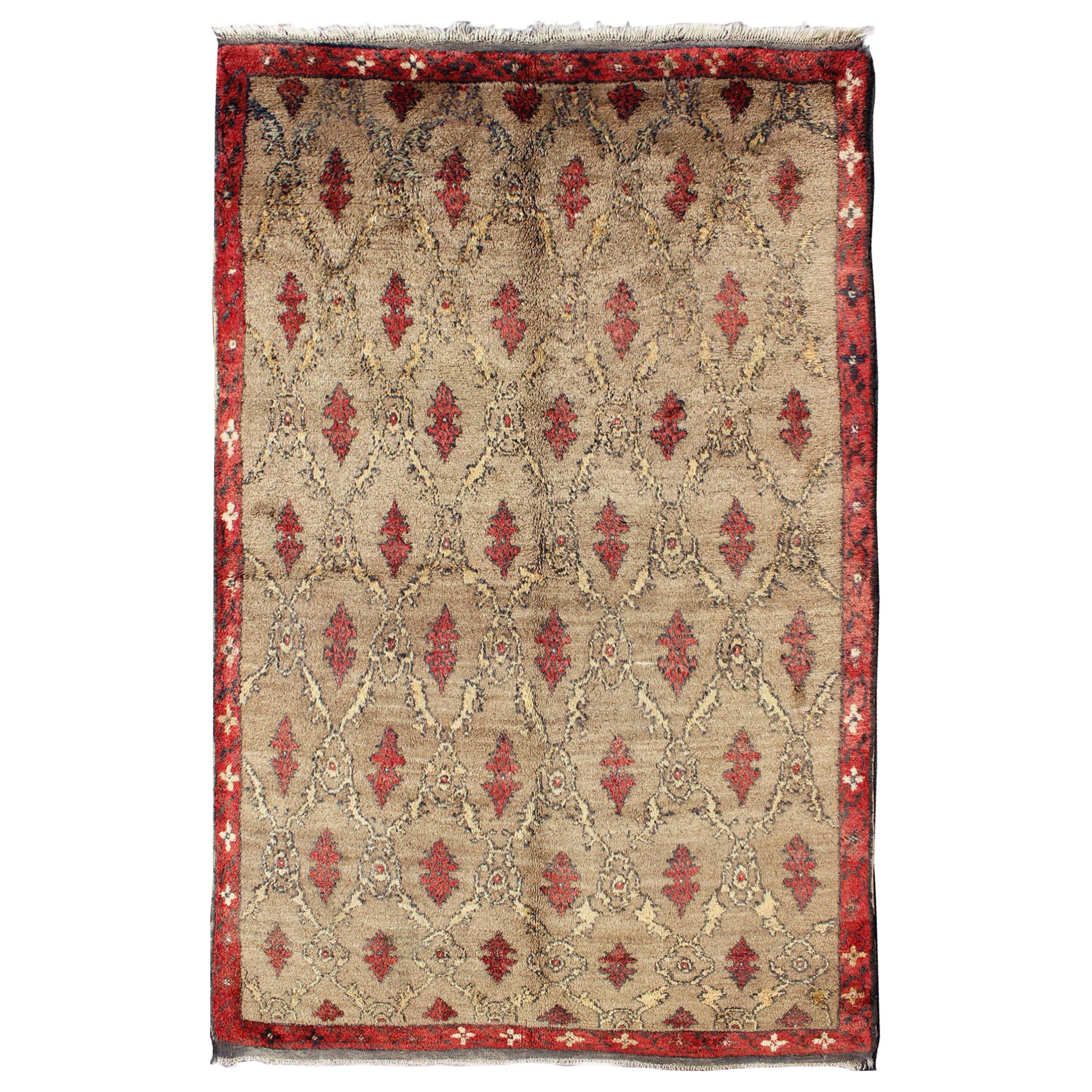 Mid Century Tulu Carpet in Sand Color Background For Sale