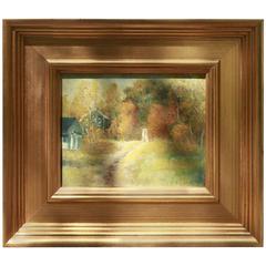 Oil on Board of a New England Scene Depicting a Cottage, Early 20th Century 7