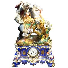 Antique Monumental Turkish Market Jacob Petit Porcelain Clock, Mameluke Horseman