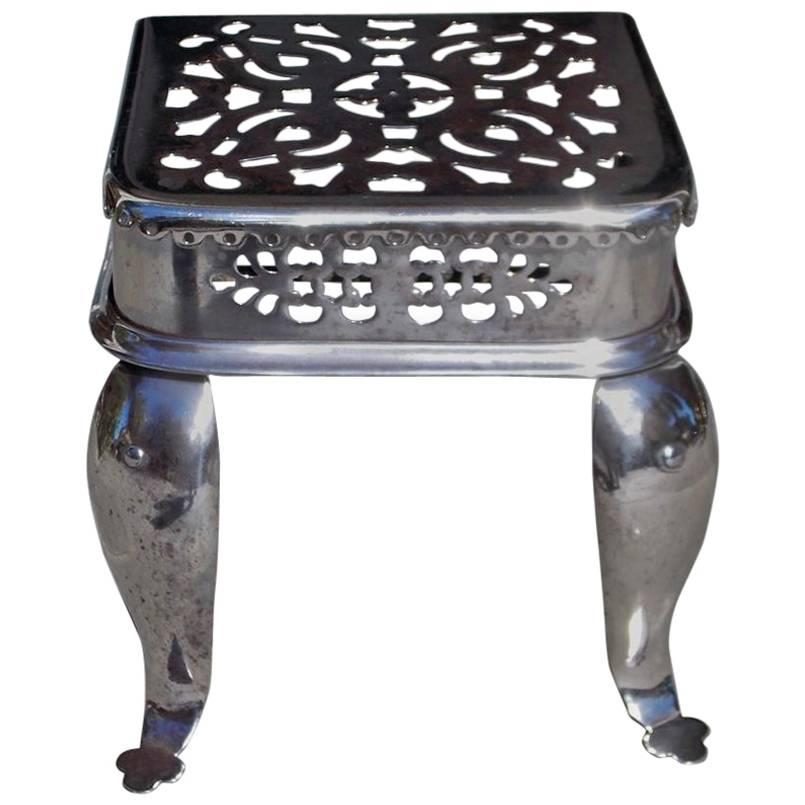 English Polished Steel and Nickel Silver Footman Trivet, Circa 1840 For Sale