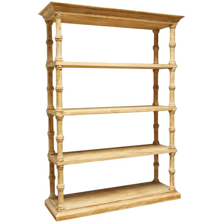 Rustic Washed Pine FourShelf Etagere Bookcase For Sale at 1stdibs