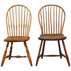 Antique Assembled Pair of American Bow-Back Windsor Chairs