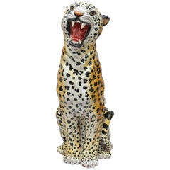 Italian Glazed Terracotta Life-Size Leopard Figure