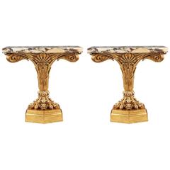 Antique Pair Early 19th Century Italian Neoclassical Giltwood  Console Tables