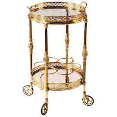 Maison Bagues French Brass and Gilt Bar Cart, Drinks Trolley, Cocktail Table