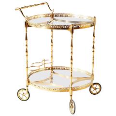 Superb Polished Brass Round Bar Cart Drinks Trolley Attributed to Maison Jansen