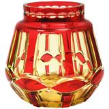 Jarrón Art Decó de cristal tallado rubí sobre amarillo uranio de Val St Lambert VSL