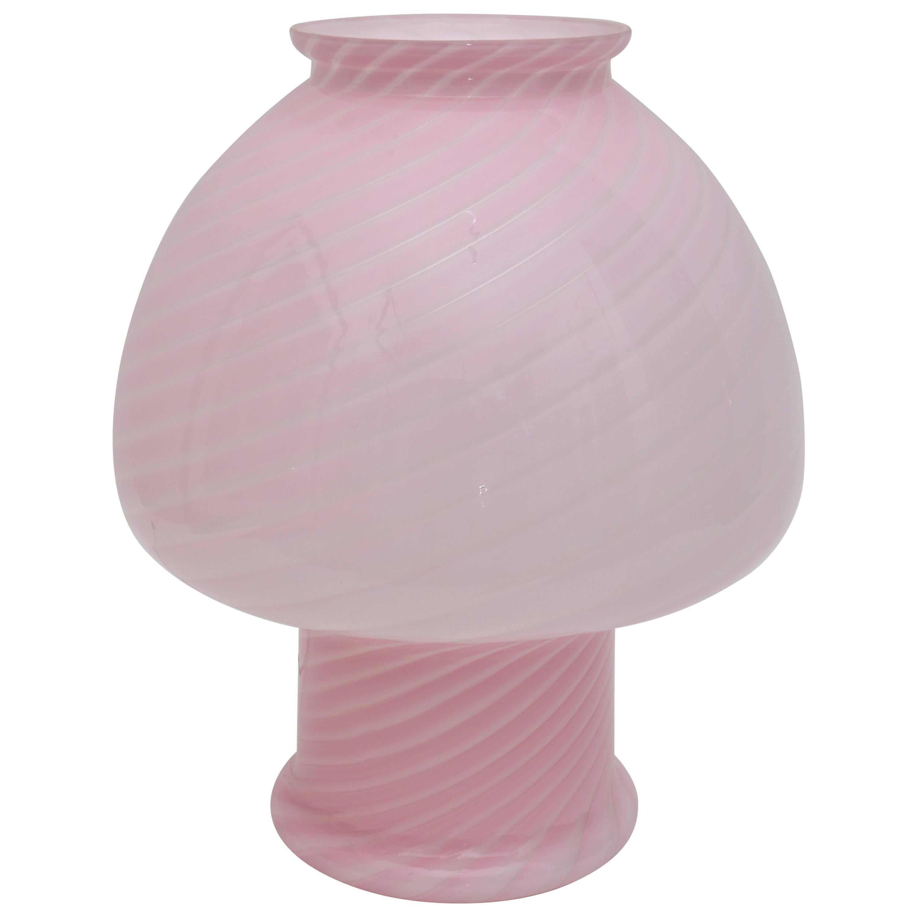 Vetri Murano Pink Glass Table Lamp in a Mushroom Form and Swirl Motif