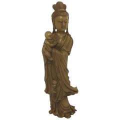 19th Century Chinese Celadon Soap Stone Figure Quan-Yin 1