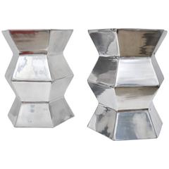 Pair of Artisan Hexagonal Aluminum Side Tables, Garden Stools