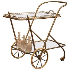 Mid-20th Century French Brass Cart with Removable Upper Tray 12