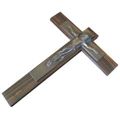 Antique Early 20th Century Mint Little Art Deco Solid Macassar & Bronze Christ Crucifix