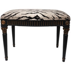 Louis XVI Style Bench in Black and Gold with Tiger Motif Fabric