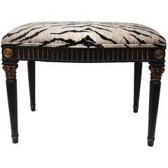 Louis XVI Style Bench in Black and Gold with Tiger Motif Fabric 7