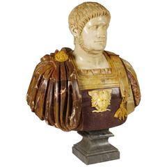 Vintage Marble and Porphyry Bust of Emperor Nero