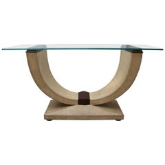 Art Deco Style Console Table in Shagreen, Zebra Wood and Glass Top