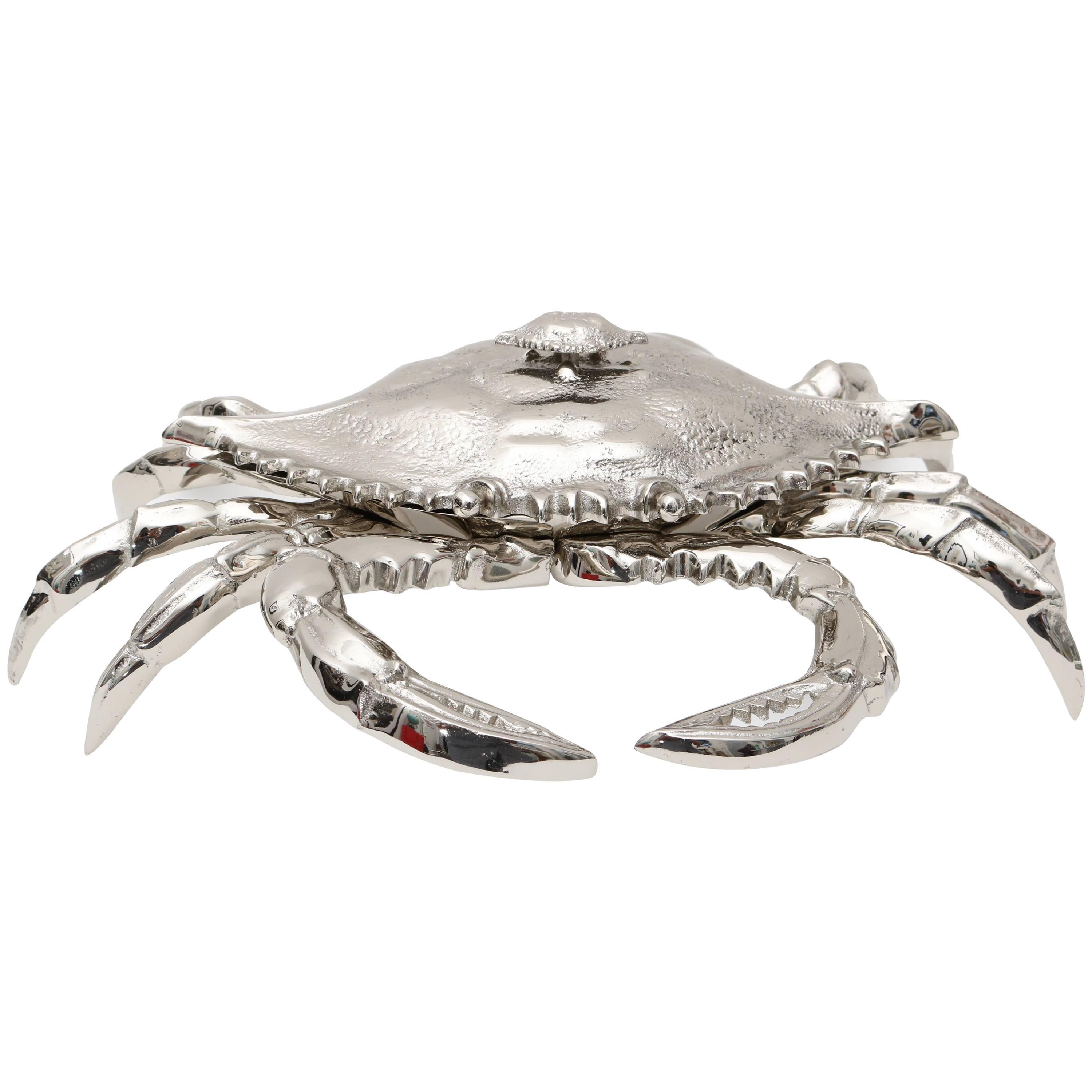 Nickle-Plated Life Size Crab-Form Lidded Dish by Angel & Zevallos