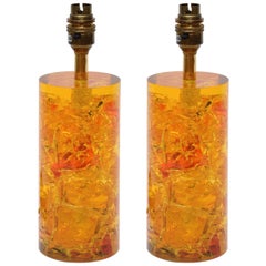 Pair of Pop Yellow Fractal Resin Lamps