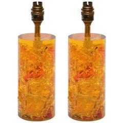 Pair of Pop Yellow Fractal Resin Lamps 1