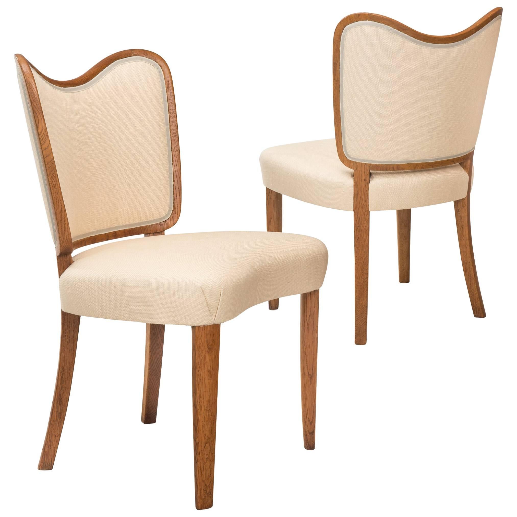 Axel Einar Hjorth, Pair of Curvaceous Swedish Oak Side Chairs