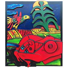 20th Century MDF Wall Sculpture in Reliëf Female Nude with Birds after Corneille 3