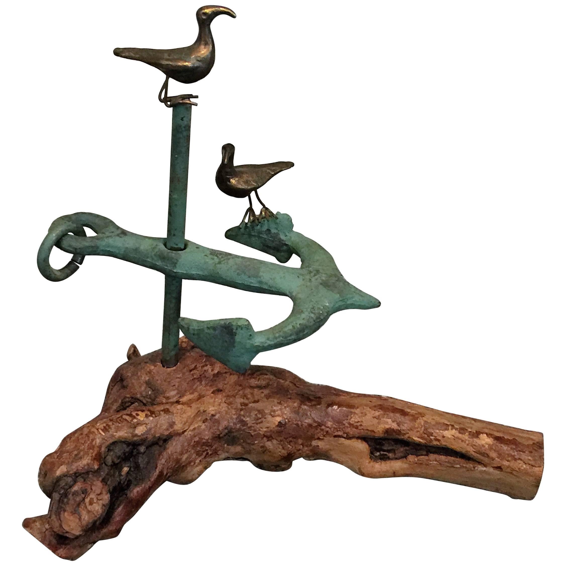 Curtis Jere Bronze Seagulls and Anchor Sculpture For Sale