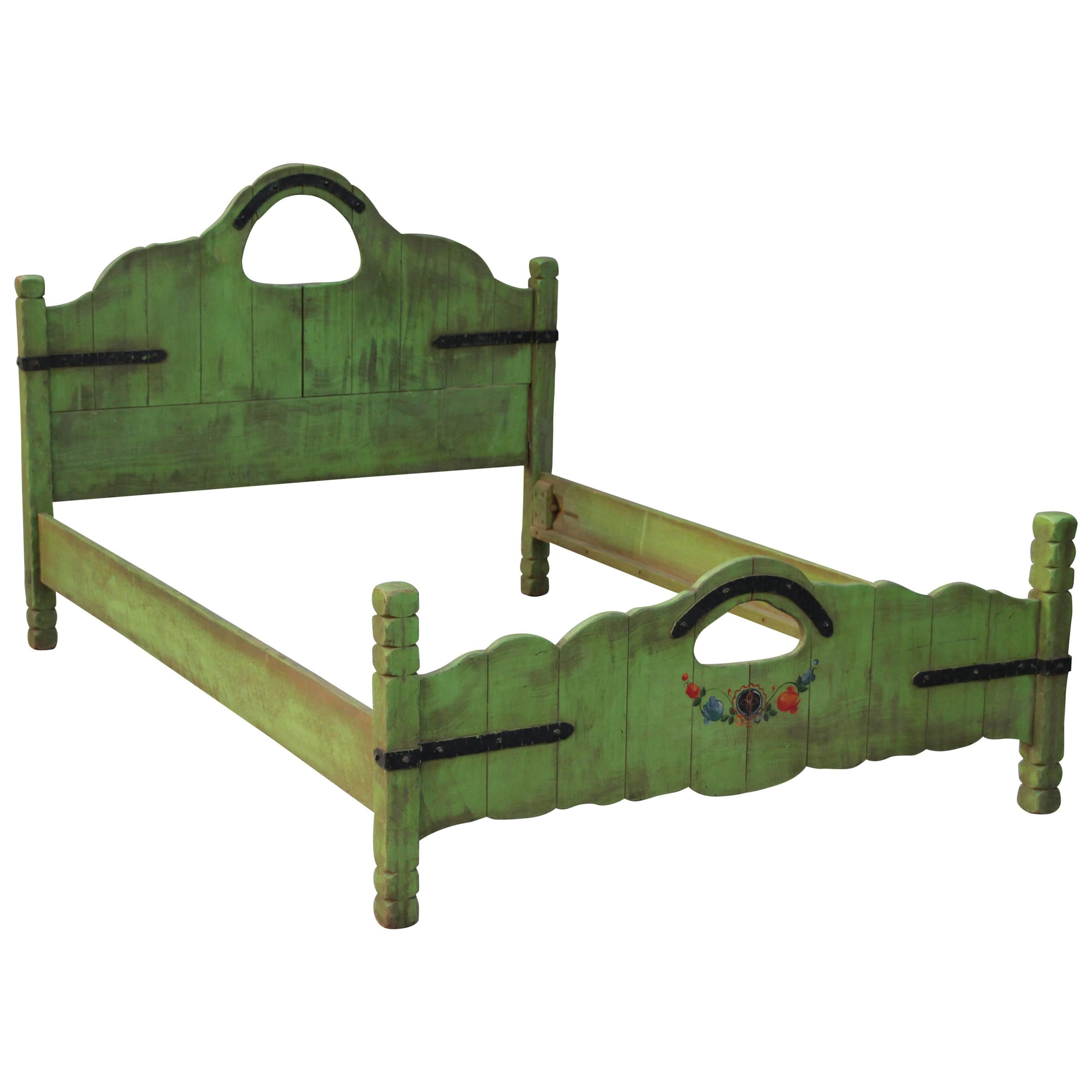 1930s Hard to Find Double Signed Monterey Keyhole Bed in Spanish Green
