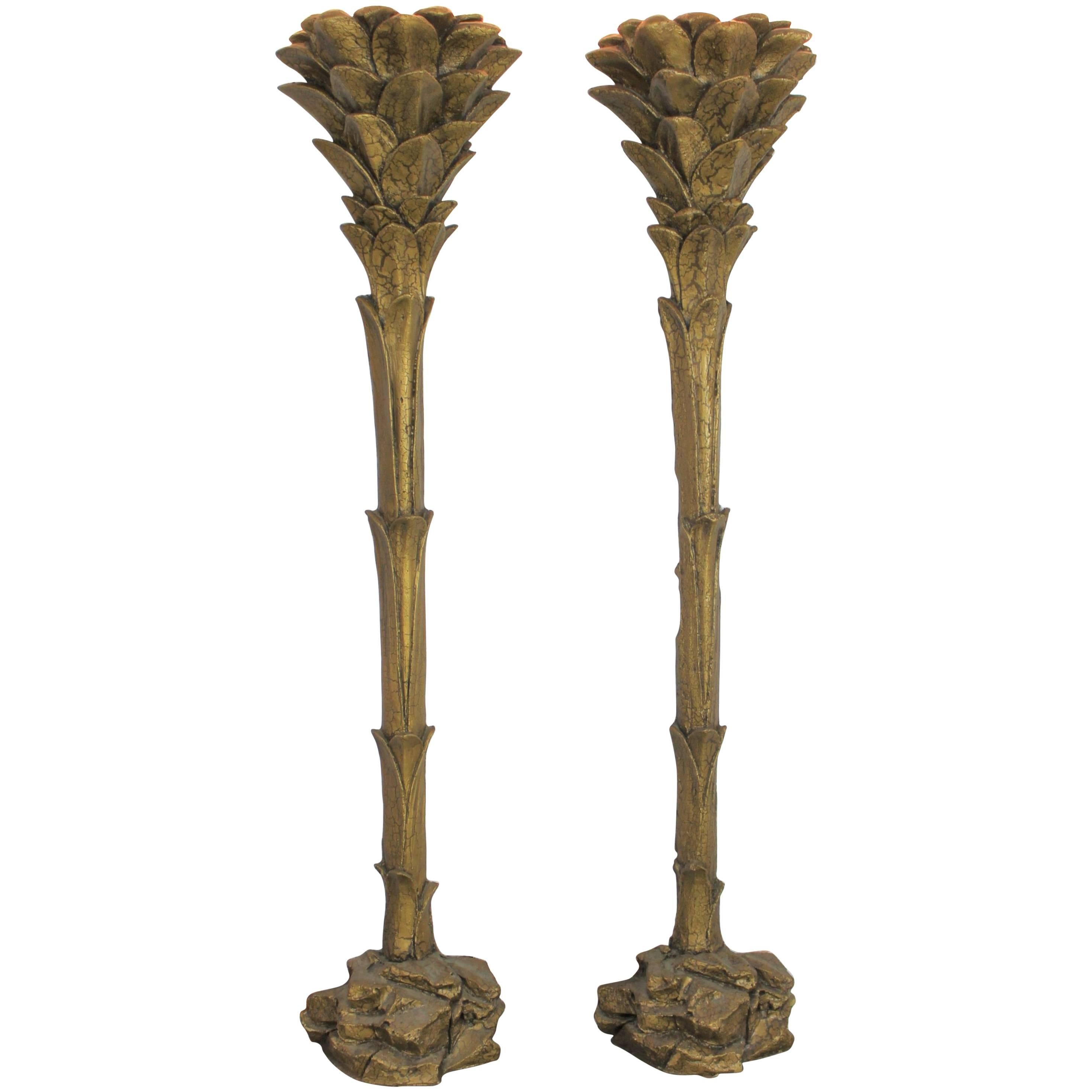 Gilded Palm Tree Torchiere Style Floor Wall Sconce Lamps after Serge Roche