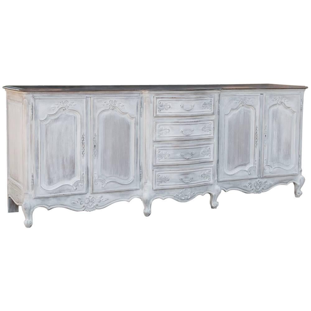 Grand Country French Solid Oak Painted Whitewashed Finish, Dark Waxed Top Buffet