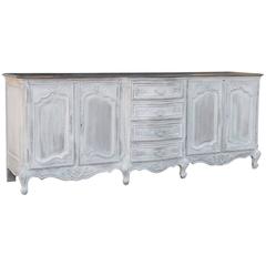 Grand Country French Solid Oak Painted Whitewashed Finish, Dark Waxed Top Buffet