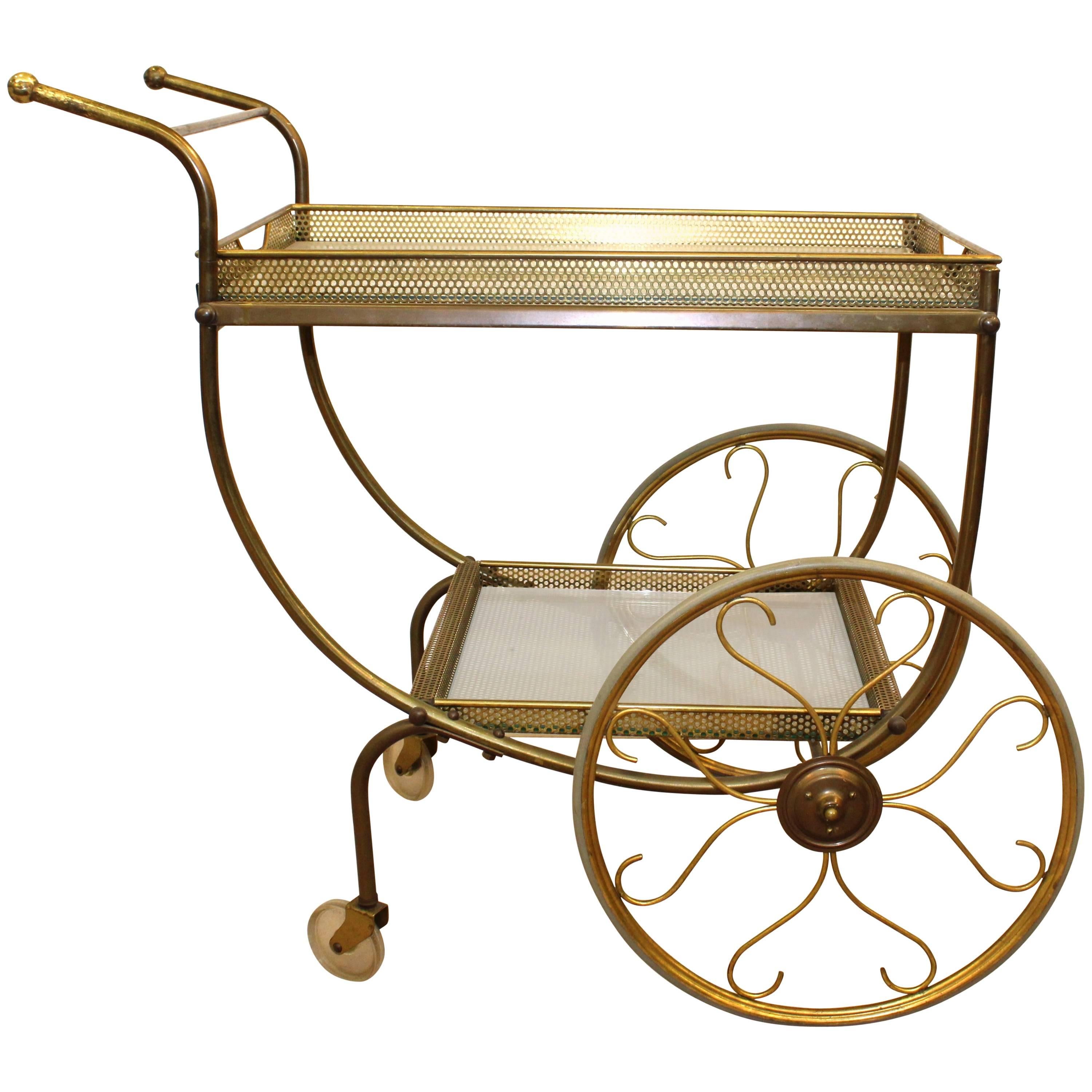 Mid-Century Bar Cart in Metal with Curved Spokes 