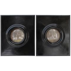 Pair of Black Lacquer Convex Mirrors 12