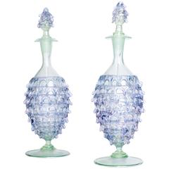 Antique Pair of Large Handblown Salviati Murano Glass Perfumes