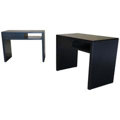Edward Wormley for Dunbar End Tables with Black Leather 5