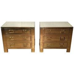 charlotte 3 drawer campaign chest Pair of Brass Campaign Style Studded Chests or Nightstands, with 3 drawers Each