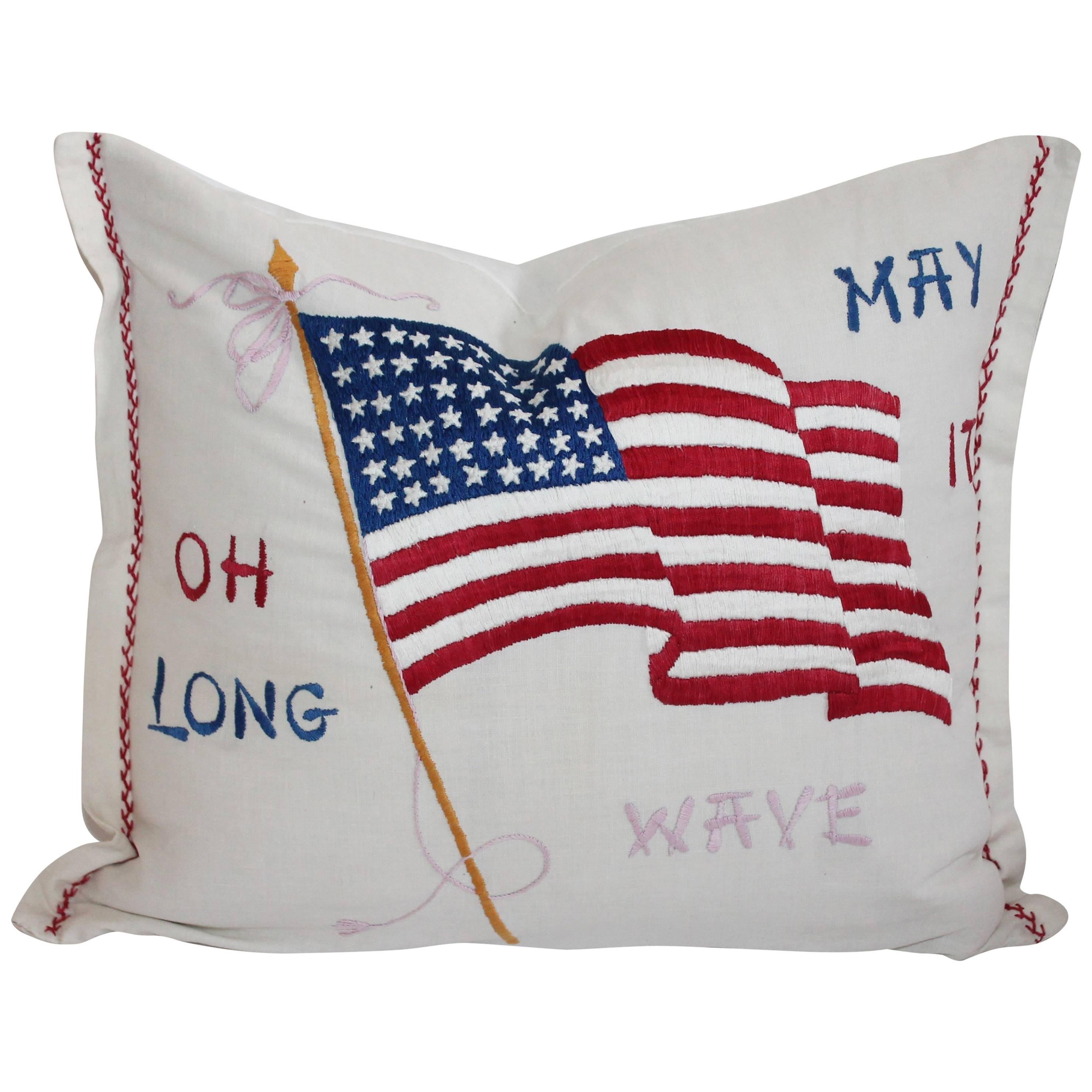 Vintage Patriotic Hand Sewn Flag Pillow at 1stDibs