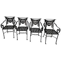 Set of Four Iron and Brass Neoclassical Armchairs, Enameled Black 4