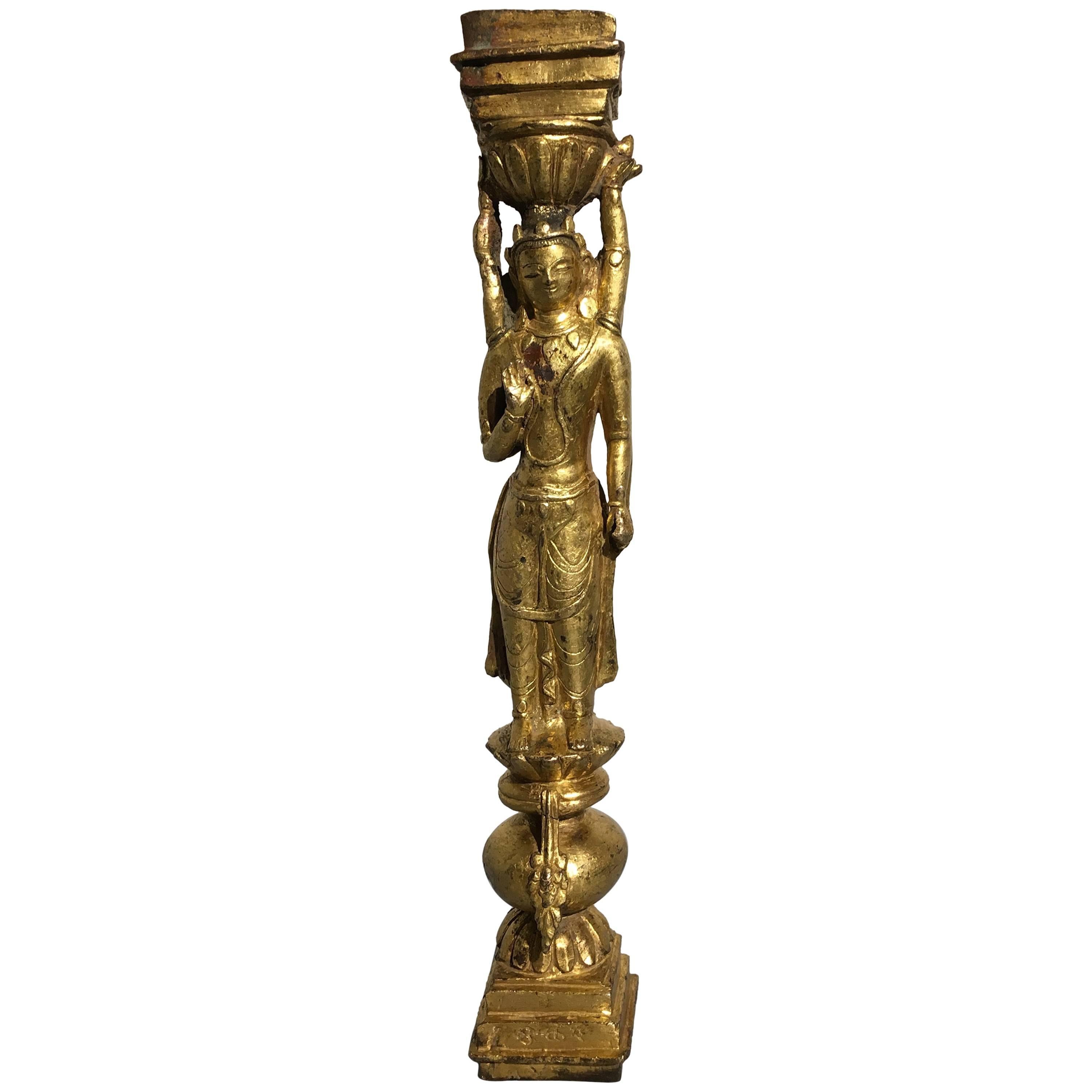 Densatil Gilt Bronze Caryatid Figure, Tibet, 15th Century For Sale