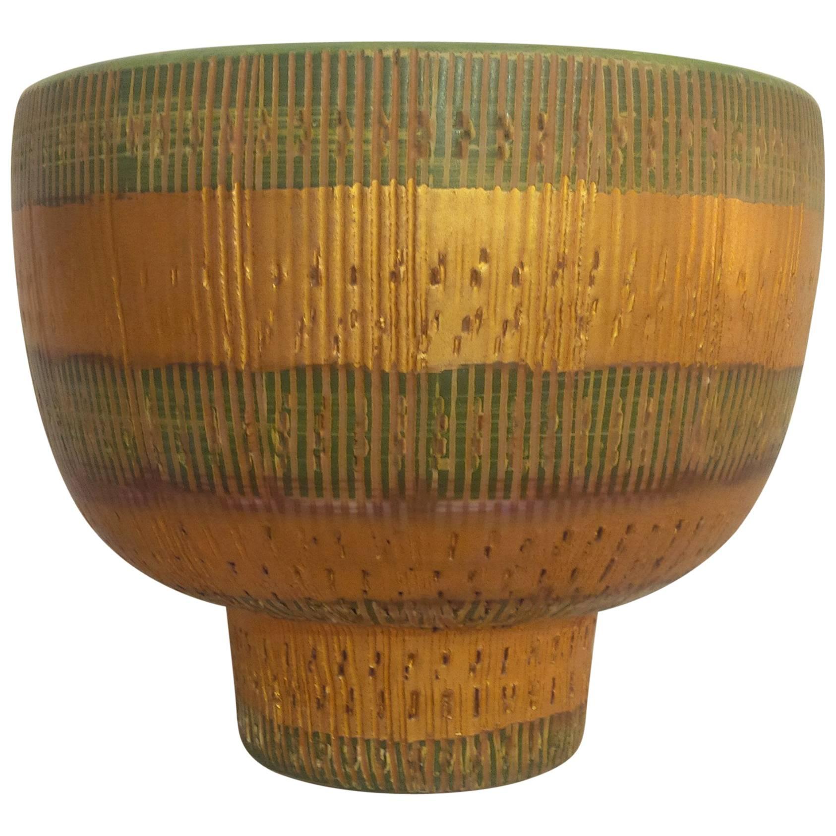 1950s, Sgrafitto Gold and Green Footed Bowl by Raymor