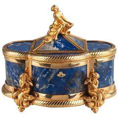 19th Century Polylobed Jewelry Box in Lapis Lazuli and Ormolu