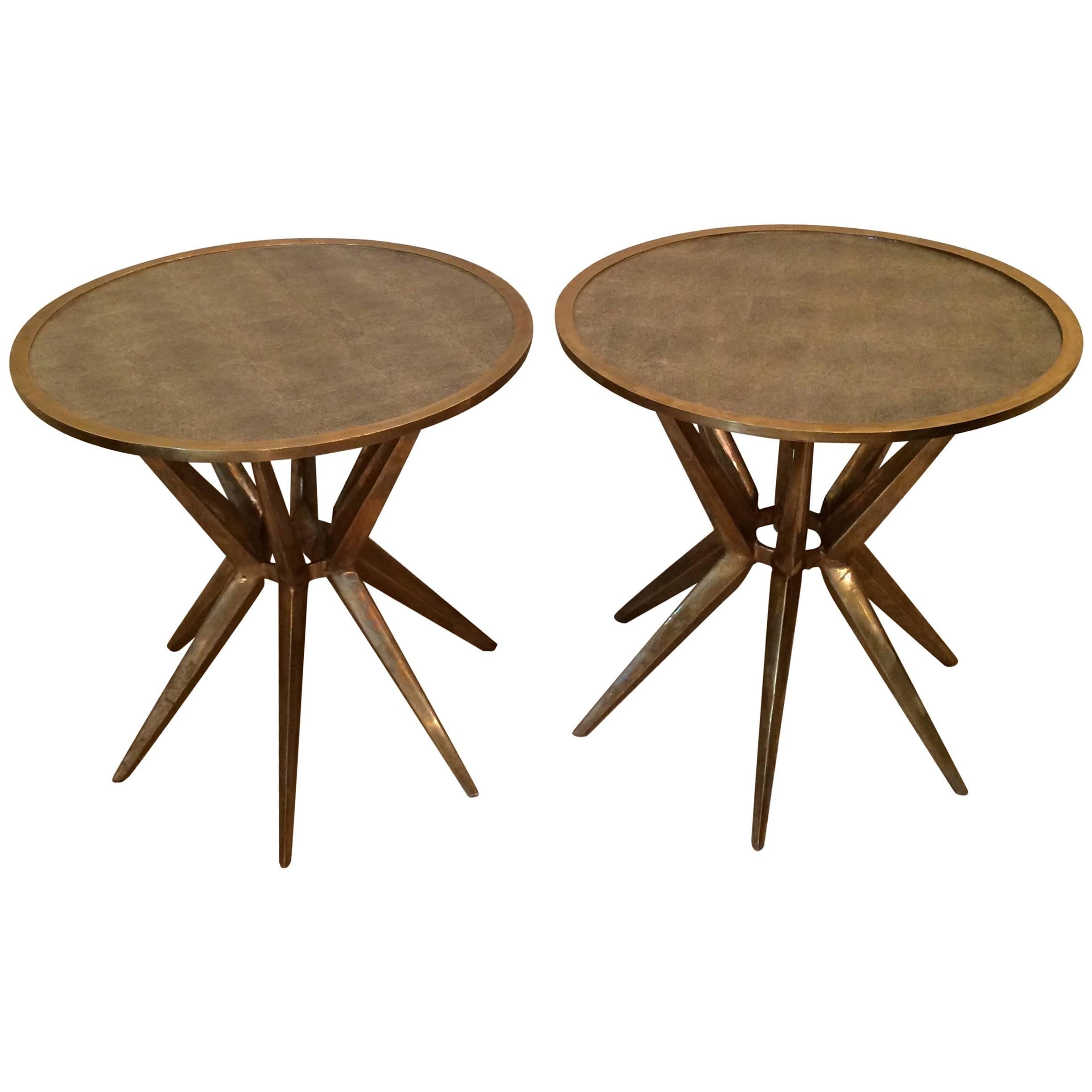 Pair of Bronze and Galuchat Side Tables For Sale