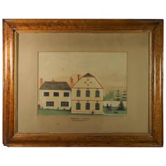 19th Century Watercolor House Dog Architectural English Naive School Folk Art 8