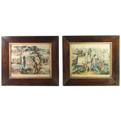 Antique Pair 19th Century Astrology Colored Lithograph, 1846, 1848 Framed 12