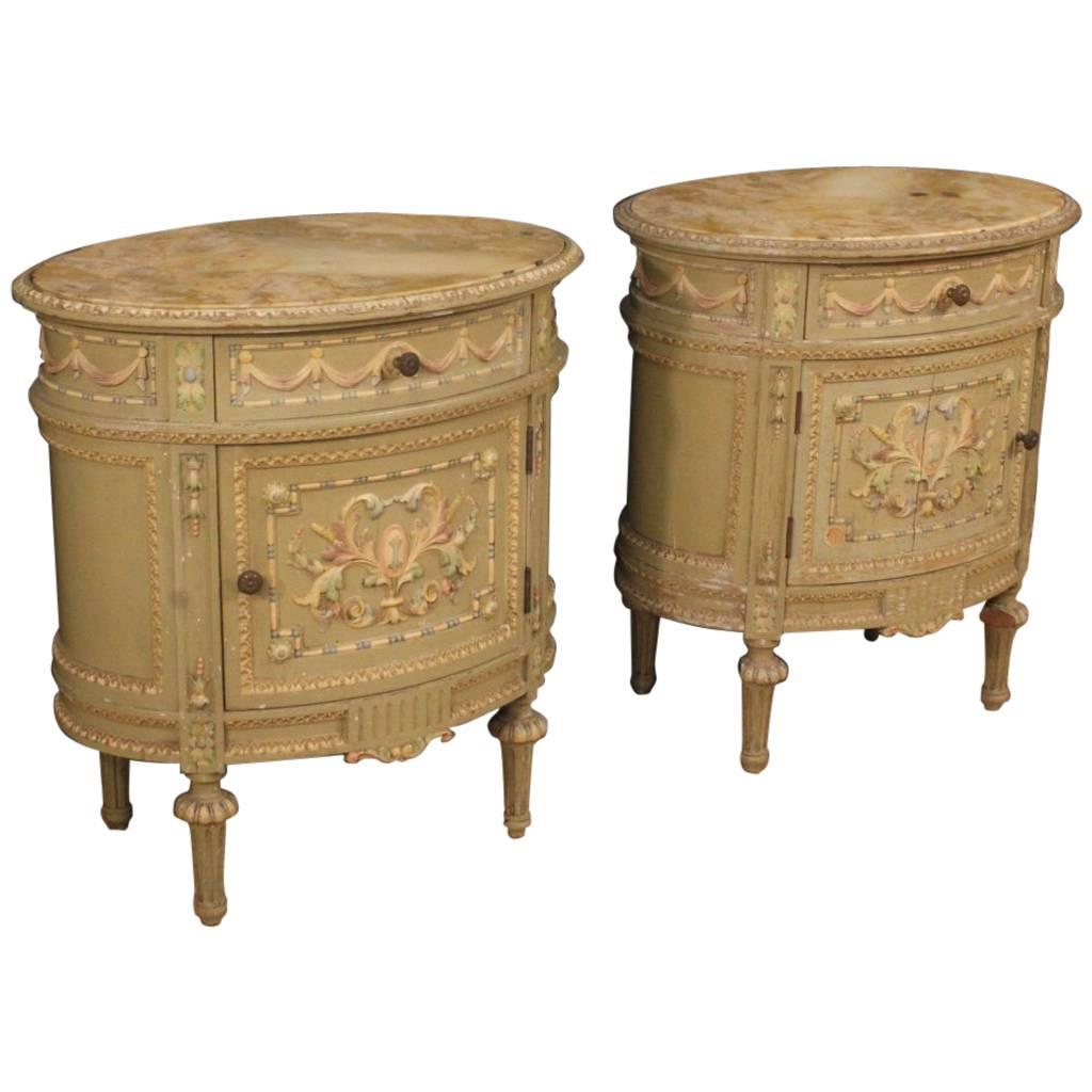 20th Century Pair of Italian Lacquered Side Tables in Louis XVI Style