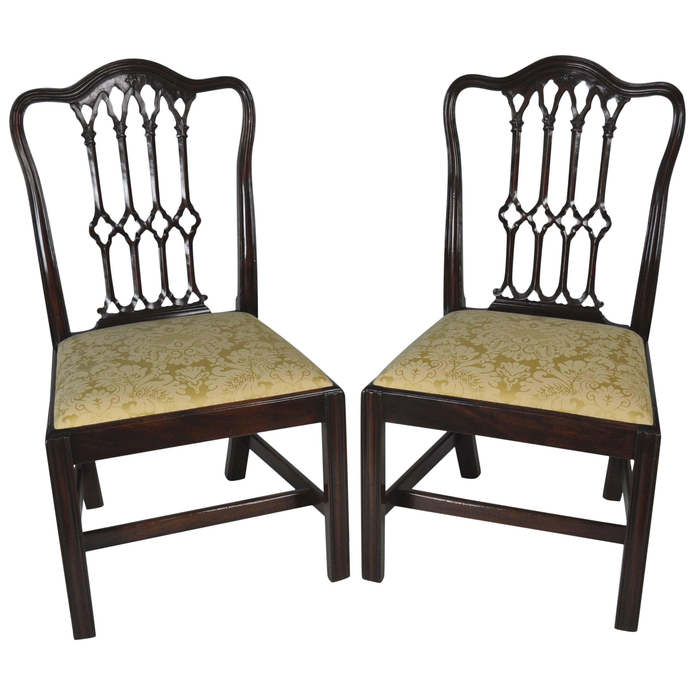 Pair of Gothic Chippendale Period Mahogany Chairs For Sale