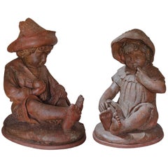 19th Century Chamotte Clay Statues