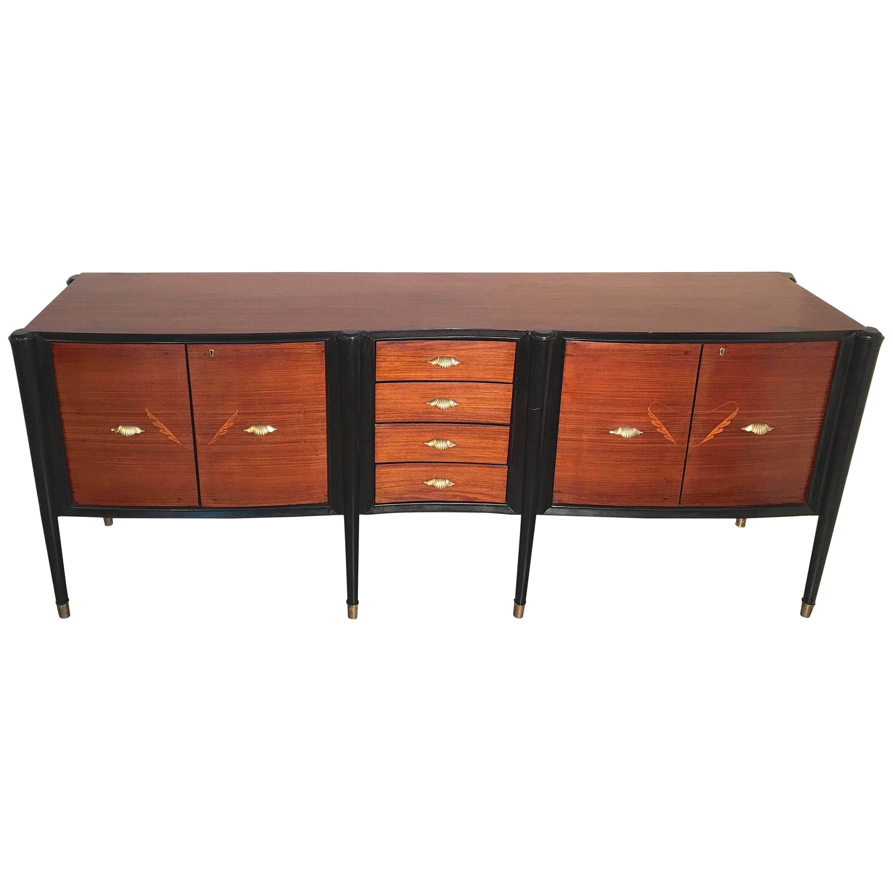 Mid-Century Sculptural Italian Credenza with Drawers For Sale