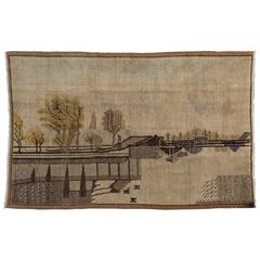 Vintage Samarkanda rug, suitable for wall hanging with Landscape 9