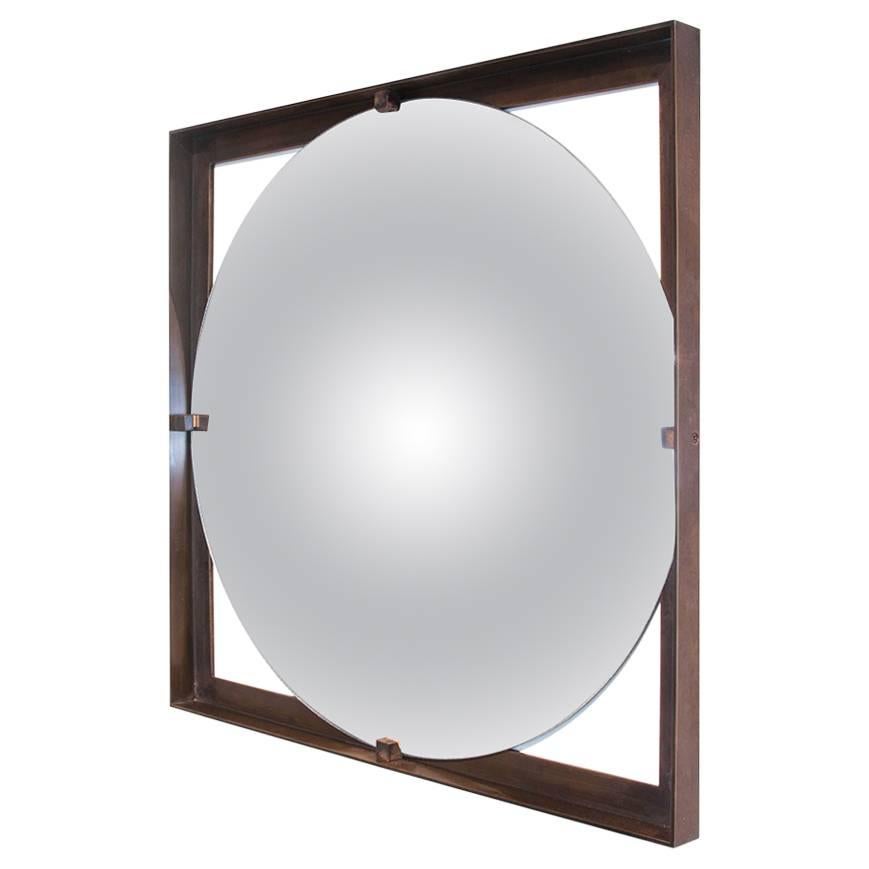 Convex Galt Mirror with Bronze Frame, Designed by Christopher Gentner For Sale