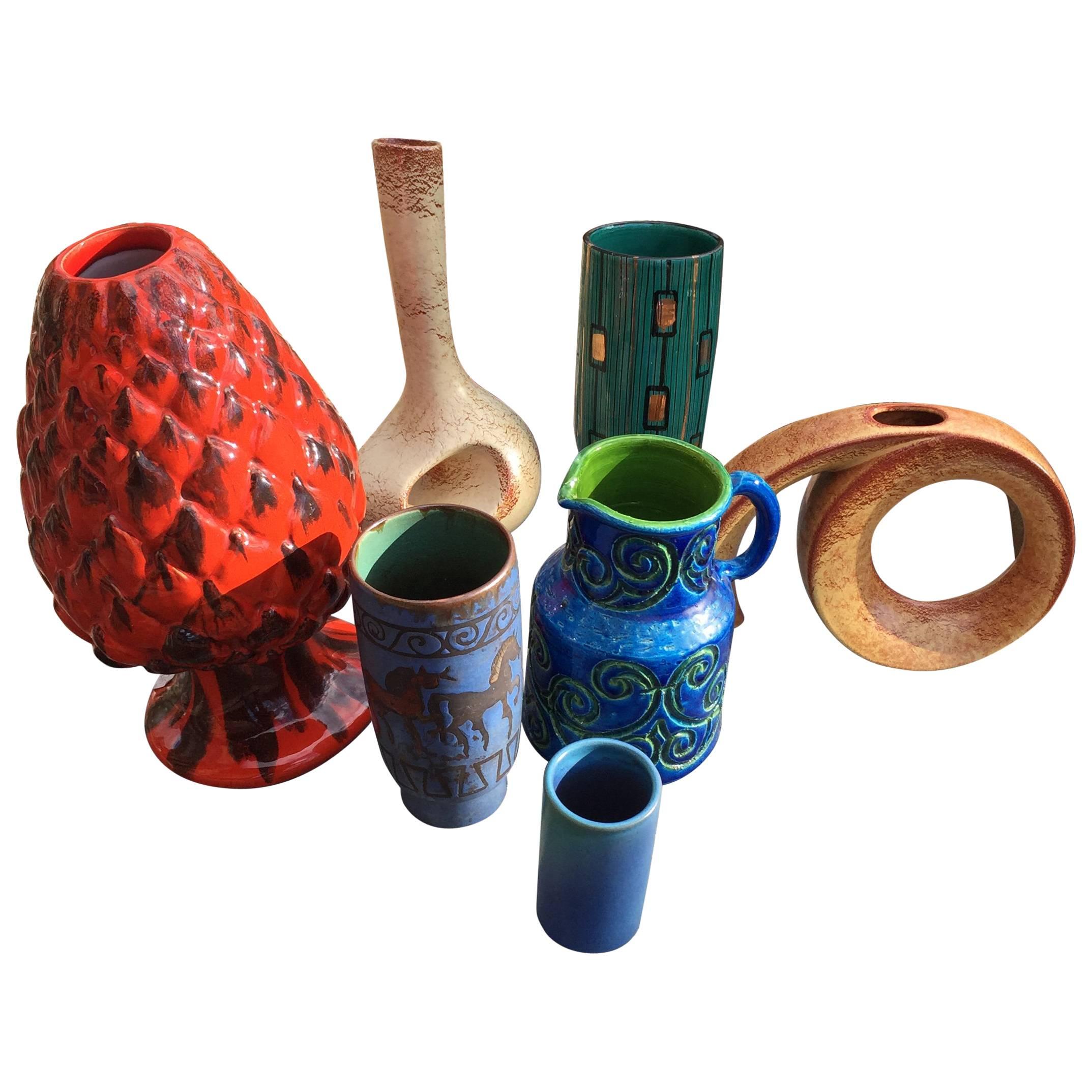 Holiday Instant Collection Seven European Mid-Century  Art Pottery Vases
